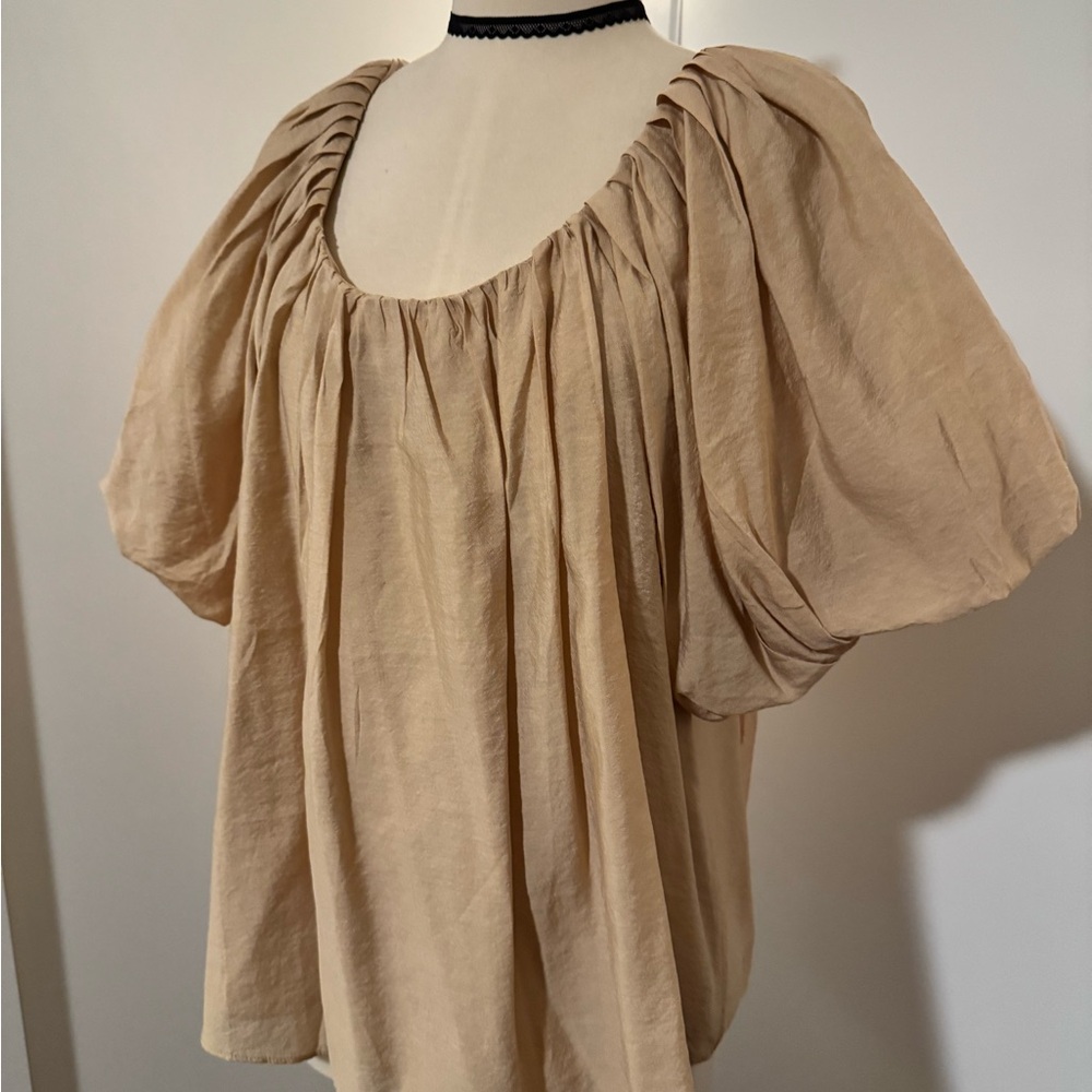 Endless Rose Tan Puff Sleeve Blouse